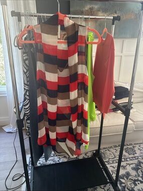 hello miss Red, White, Brown Striped Sleeveless Tunic